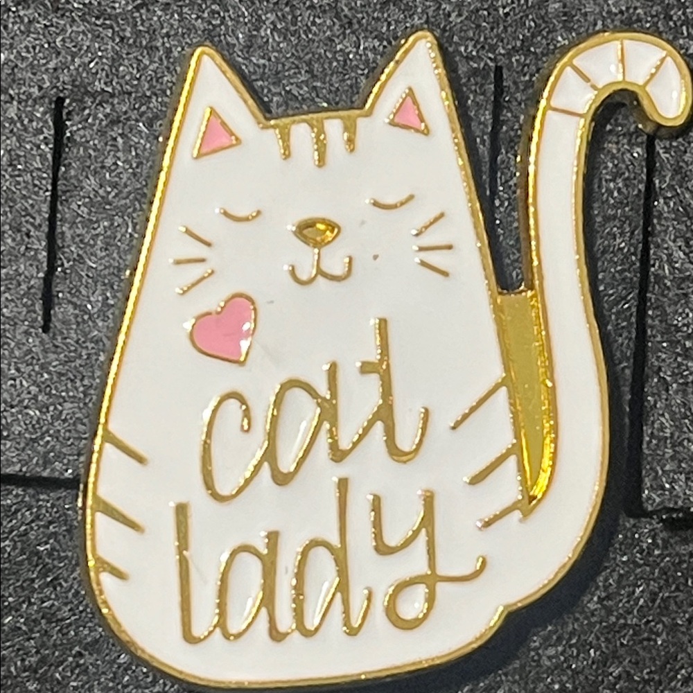 Cat Lady Enamel Pin - White & Pink Cat Accessory
